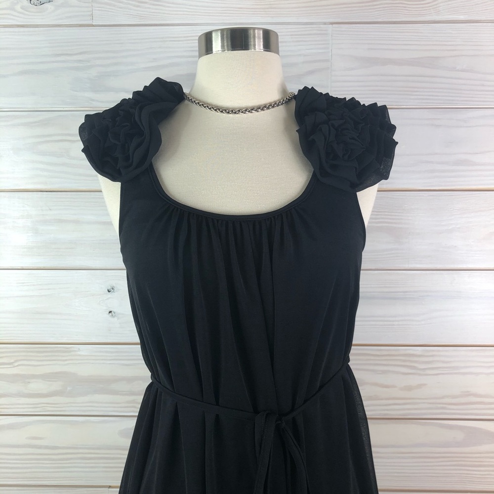 H & M Maxi Dress Ruffle Shoulder Black Size XS - Picture 4 of 6